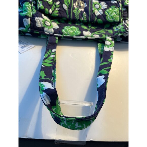 New with Tags, SPC Green Navy White Flowered Large Tote Laptop Tablet - Picture 7 of 11